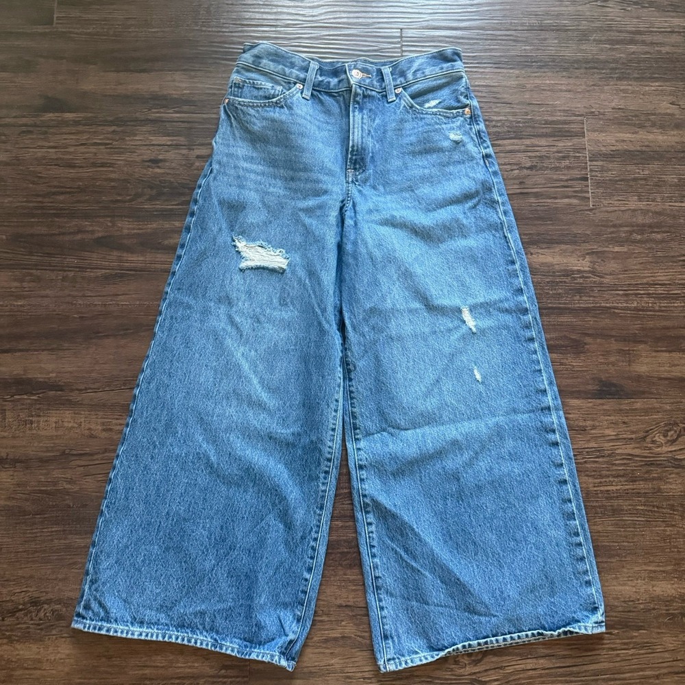 Express Conscious Edit High Rise Wide Leg Ankle Jeans 6R 28x25 Distressed